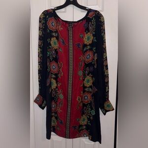 Lucky Brand Red and Black Floral Long Sleeve Dress